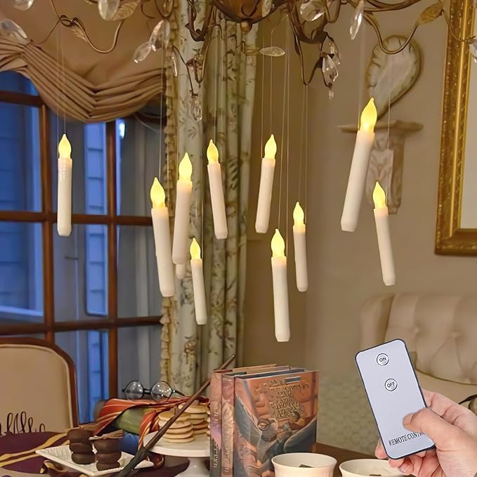 Homemory LED Batteries Operated Taper Candles with Remote, Flickering Light Flameless Taper Window Candles, Set of 12 Warm Yellow Fake Candles for Halloween, Church, Party