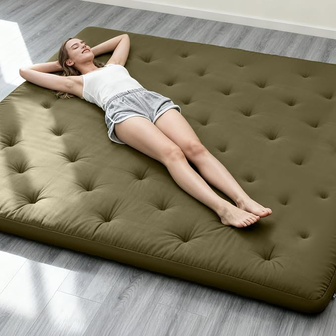 ZonLi Japanese Floor Futon Mattress Twin Size 75"x 39", 100% Cotton Cover 4'' Thicken Tatami Mattress, Foldable Sleeping Pad, Portable Dormitory Tatami Mat, Roll Up Floor Lounger Bed for Adult