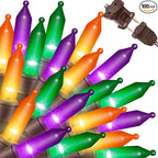 LAMPHOME Super-Bright Extendable Orange Purple and Green halloween Lights Decoration 100Lights 19.6ft UL Certified Mini Bulb String Lights Set for Outdoor Halloween Christmas Tree Garden Holiday Decor