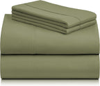 LuxClub 6 PC Queen Sheet Set, Breathable Luxury Bed Sheets, Deep Pockets 18" Eco Friendly Wrinkle Free Cooling Sheets Machine Washable Hotel Bedding Silky Soft - Olive Queen