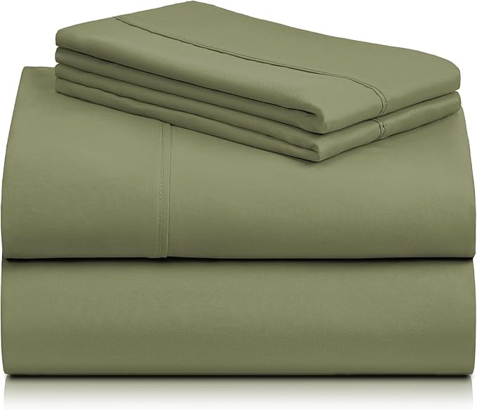 LuxClub 6 PC Queen Sheet Set, Breathable Luxury Bed Sheets, Deep Pockets 18" Eco Friendly Wrinkle Free Cooling Sheets Machine Washable Hotel Bedding Silky Soft - Olive Queen
