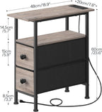 HOOBRO End Table with Charging Station, Narrow Side Table with 2 Fabric Drawers, Skinny Nightstand with Storage, Slim Bedside Table for Living Room, Small Spaces, Greige and Black BG487UBZ01