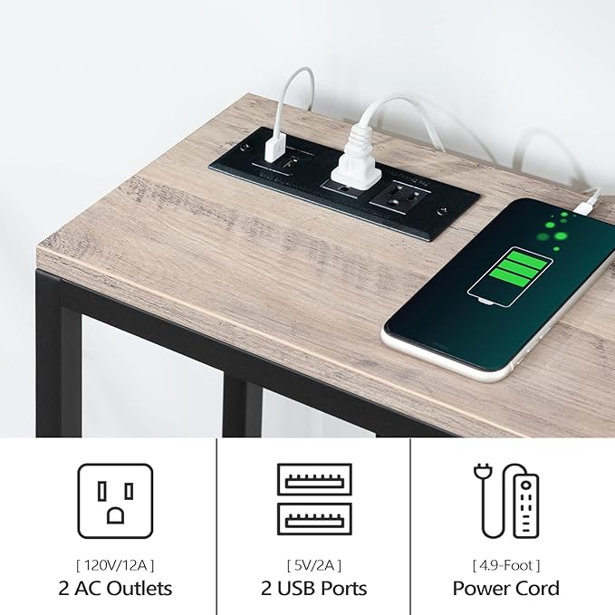63" Console Table with Power Outlet, Narrow Sofa Industrial Entryway Behind Couch Table with USB Ports for Entryway, Hallway, Foyer, Living Room, Bedroom, Greige CTHG16E01Z1