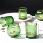 30pcs Assorted Ribbed Green Votive Candle Holders, Green Candle Holders for Wedding Centerpiece, Tea Light Candle Holder for Dinner Table Centerpiece, Home and Party Decorations