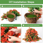 INQCMY Artificial Faux Hanging Plants Flowers in Basket for Outdoor Outside Spring Decor,UV Resistant Fake Silk Violet in Planter Realistic for Home Patio Balcony Garden Yard Decoration(Orange)