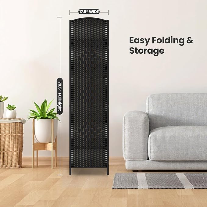 4 Panel Room Divider,6Ft Folding Privacy Screen,Tall - Extra Wide Foldable Panel Partition Wall Divider with Diamond Double-Weaved Hand-Woven Design Room Screen Divider