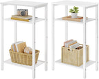Hoctieon 2-Set 3 Tier End Table, Telephone Table Set of 2, Tall Side Table with Storage Set of 2, Small Nightstand for Small Spaces, Metal Frame, White