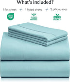 LuxClub 4 PC Queen Sheet Set, Queen Size, Deep Pockets Wrinkle Free Cooling Bed Sheets Machine Washable Hotel Bedding Silky Soft - Aqua Queen