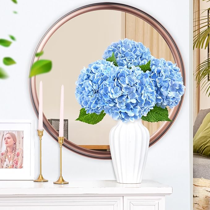 3 Pcs Real Touch Hydrangea Artificial Flowers, 21" Blue Full Faux Hydrangea Flowers Latex Fake Flowers for Home Decor Party Floral Arrangements Wedding Bouquets Centerpieces Outdoor Decor