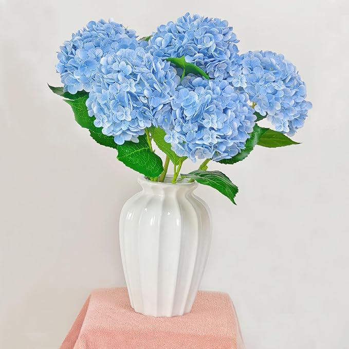 6 Pcs Real Touch Blue Hydrangea Artificial Flowers with Stems, Fake Silk Flowers for Outdoors, Artificial Flowers for Home Decor Wedding Bouquets Centerpieces Vase