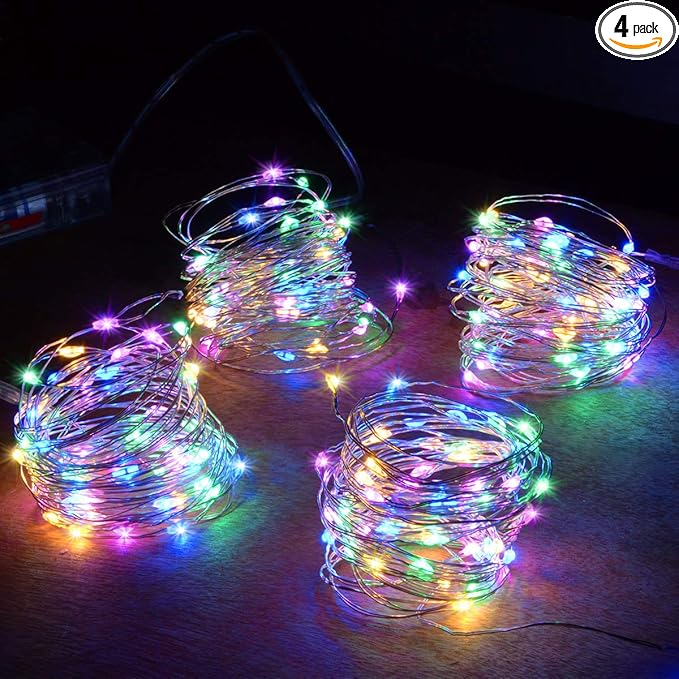 4-Pack 50 LEDs Multicolored Christmas Fairy Lights, Battery Operated Mini LED String Lights for Bedroom/Christmas/Parties/Wedding(Set of 4, Multi-Color)