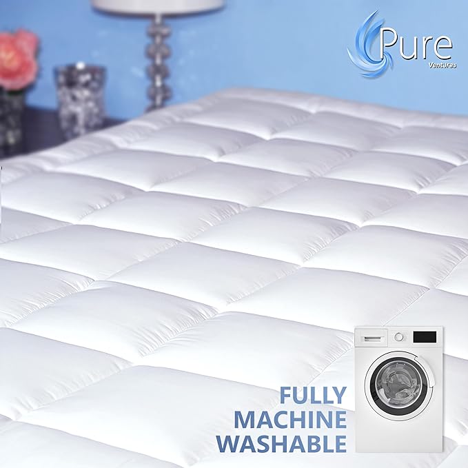 Full Mattress Topper & Mattress Pad Protector in One Quality Plush Luxury Down Alternative Pillow Top Make Your Bed Luxurious 18" Deep Pockets White