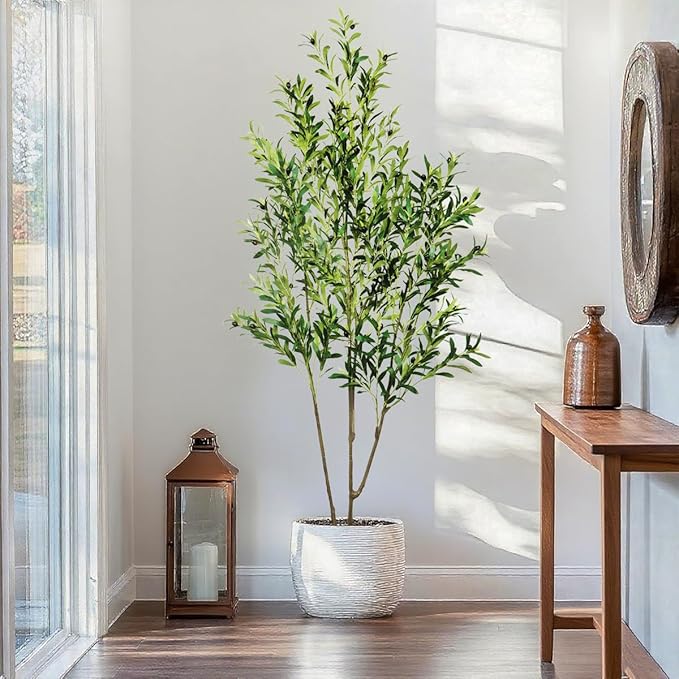 6.56ft Artificial Olive Tree, Faux Olive Tree with Lifelike Fruits, 78.74in Fake Olive Tree with Sturdy Plastic Pot, Artificial Plants for Office Home Living Room Indoor Outdoor Decor
