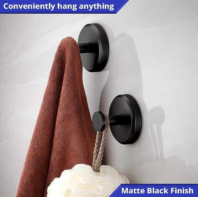 HOME SO Suction Cup Hooks for Shower, Bathroom, Kitchen, Glass Door, Mirror, Tile – Loofah, Towel, Coat, Bath Robe Hook Holder for Hanging up to 15 lbs – Waterproof & Rustproof, Matte Black (2-Pack)
