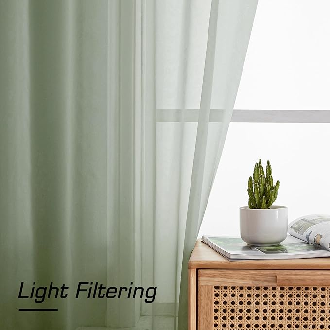 Aiyufeng Voile Sheer Sage Green Curtains - Transparent Light Weight Soft Window Treatment Curtain Panels with Rod Pocket Top for Patio Door/Living Room (W59 x L96, 2 Panels), Sage Green