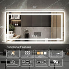 Backlit Bathroom Mirror, 55x30 Inch Gradient Front and Backlit Mirror, 3 Colors Dimmable CRI>90 Double Lights, IP54 Enhanced Anti-Fog, Hanging Plates Wall Mount LED Bathroom Mirror