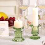Green Candlestick Holders Bulk, 12 Pcs Glass Candle Holders Set,Crystal Taper Candle Holder for Wedding, Table Centerpiece, Home Decoration