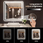 30"X36" LED Bathroom Mirror with Front Lights and Backlit, Anti-Fog, Dimmable, Shatter-Proof Tempered Glass, Lighted Bathroom Vanity Mirror for Wall with 3 Colors, Memory Function