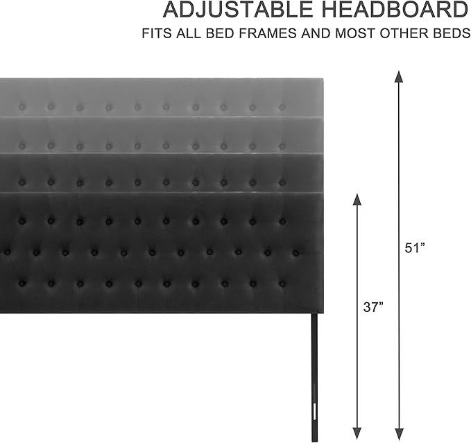 Tufted Upholstered Headboard Full Size, Solid Wood Head Board with Durable Metal Legs, Adjustable Height Full XL headboard from 37” to 51” Fabric Headboard in Modern Button Design, Black