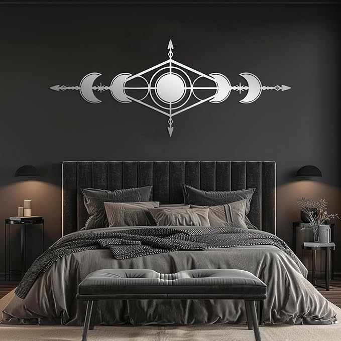 Hfrolixit Moon Phase Metal Wall Decor, Boho Moon Metal Wall Art, Celestial Wall Decor, Scandinavian Natural Wall Art, Astrology Wall Hanging (White, 48"x19"/121x49cm)