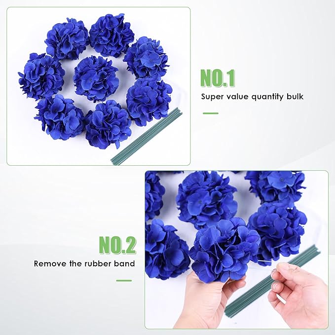 AVIVIHO 65Pcs Royal Blue Flowers Hydrangea Artificial Flowers Bulk Realistic Fake Hydrangeas Silk Flowers with Stems for Home,Weddings,Party,Table Centerpieces,Father's Day,Baby Shower Decor
