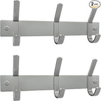 Small Coat Rack Wall Mount – Brushed Nickel 9 Inch Stainless Steel Hook Rail with 3 Heavy Duty Double Coat Hooks – Wall Mounted Coat Hanger for Entryway, Bathroom, Bedroom, Hat Organizer - 2 Pack
