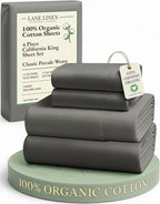 LANE LINEN 100% Organic Cotton California King Sheets Set, Fully Elasticized Reinforsed Seams in Fitted Pocket, Machine Washable All Season Cal King Sheet Deep Pocket Bedding-Charcoal