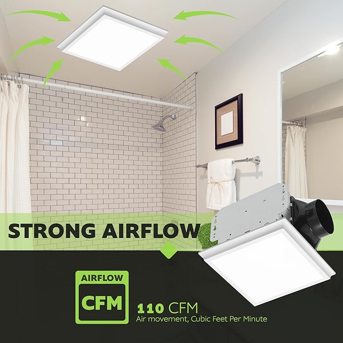 Homewerks 7141-110-G4 Bathroom Fan Integrated LED Light Ceiling Mount Exhaust Ventilation Whisper Quiet 2.0 Sones 110 CFM, White