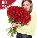 60 Pcs Artificial Roses Bulk Velvet Silk Red Rose Burgundy Roses for Wedding Centerpieces Bridal Bouquet Mohter's Day Valentine's Day Christmas Home Decor (60, Burgundy)