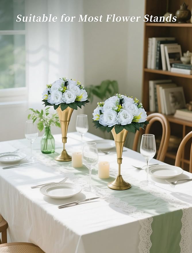 BLOSMON White Roses Artificial Flowers: 2 Pcs Fake Floral Balls Centerpiece for Wedding Table - Artificial Silk Kissing Bouquet Flower Arrangement for Home Party Event Decor