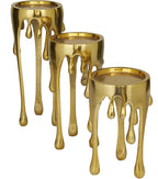CosmoLiving by Cosmopolitan Aluminum Metal Abstract Decorative Candle Holder Melting Drip Candle Stand, Set of 3 Candlestick Holder 12", 10", 8"H, Gold