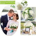 Hananona Artificial Roses in Bulk, Fake Velvet Silk Roses Realistic Rose for Wedding Centerpieces Flower Arrangement Home Decor (50, White)