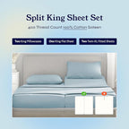 California Design Den Split King Sheets Sets for Adjustable Bed - Soft 400 Thread Count Sateen, Natural 100% Cotton Sheets with Deep Pockets, Breathable, Cooling and Durable Bedding Set - Sky Blue