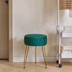 IBUYKE Velvet Round Footrest Stool Ottoman, Makeup Vanity Stool Side Table, Velvet Dressing Table Seat, Pouf Couch Stool, Golden Steel Legs, Green LG-30L