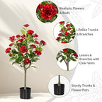 Artificial Camellia Tree 2 Pack, Artificial Plants Outdoor Faux Floral Plant in Cement Pot Fake Silk Camellia Tree Plants for Home House Living Room Office Decor