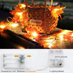4 Pack Thanksgiving Decorations Maple Leaf Pumpkin Lights, Total 40Ft 80 LED Battery Operated 3D Pumpkin Fall Leaves Garland String Lights for Home Mantel Table Porch Door Indoor Outdoor Fall Decor