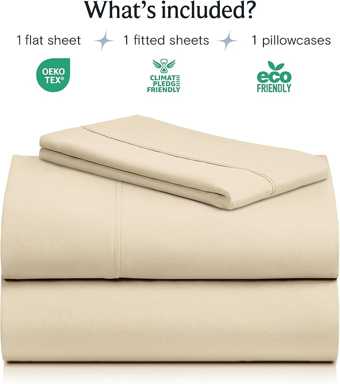 LuxClub Twin Sheets - Soft Kids Bed Sheets, 3 PC Deep Pockets Wrinkle Free Fitted Sheets Machine Washable Hotel Bedding Silky Soft Cream