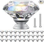 POZEAN Crystal Cabinet Knobs 30Pack, 1.57inch Dresser Knobs for Cabinet, Drawer with Two Different Sizes Screws, Diamond Glass Pulls Handles (40mm, 30Pack, Clear-Silver)