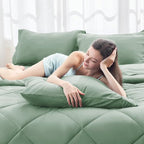HEVUMYI Light Green Queen Comforter Set - 7-Piece All Season Bed in a Bag Queen, Ultra Soft Bedding Set with Comforter, Flat Sheet, Fitted Sheet, Pillowcases, Pillow Shams