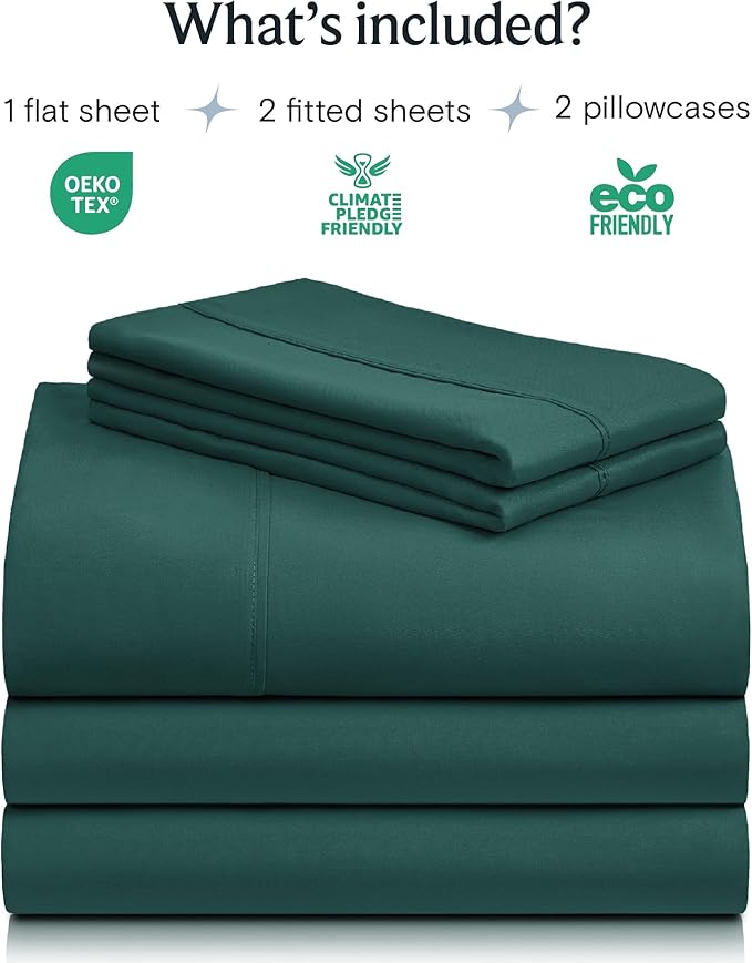 LuxClub 5 PC Split King Sheet Set, Breathable Luxury Bed Sheets, Deep Pockets Wrinkle Free Cooling Sheets Machine Washable Hotel Bedding Silky Soft - Emerald Split King