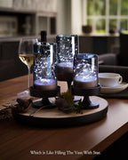 Homemory Flickering Flameless Candles with Remote, Embedded String Lights in Acylinder Vase, Battery Operated Fake Candles, Gray LED Candles with Timer for Home Decor, 8 Mode Lights, Set of 3
