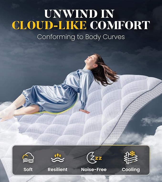 3 Inch Ultra-Fluffy Memory Foam Mattress Topper Full XL for Back Pain, Extra Soft Pillow Top Full XL Mattress Topper with 4X Support, Mattress Pad with Breathable Air Mesh Sides, 6-21'' Deep Pocket