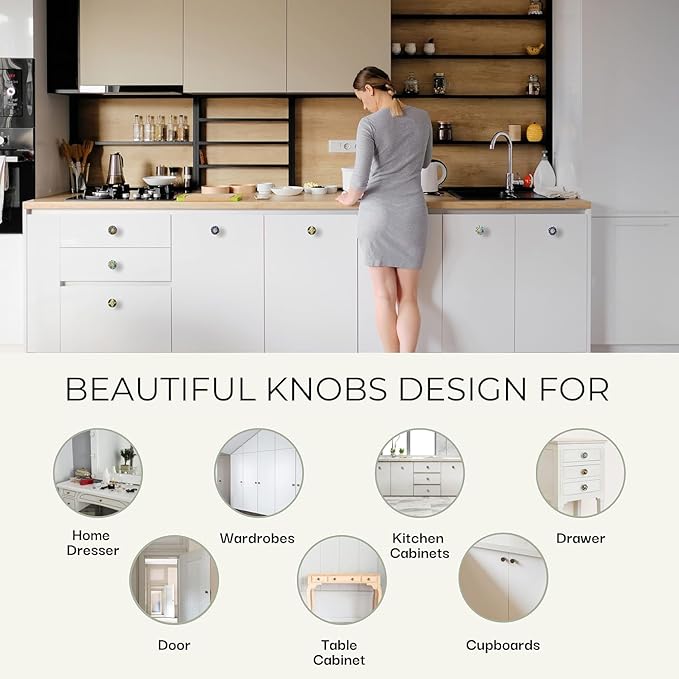 Assorted Cabinet Knobs Mandala Ceramic Door Knobs Colorful Kitchen Furniture Drawers Knobs for Cabinets Kitchen Furniture Drawers Interior Décor Wardrobe-Pack of 12