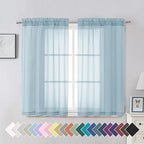 Aiyufeng 2 Pack: Basic Sky Blue Sheer Curtain Drapes 45 Inch Length 2 Panels for Living Room, Light Filtering Voile Drapes for Bedroom, Patio, Sliding Door, Each 42" W x 45" L