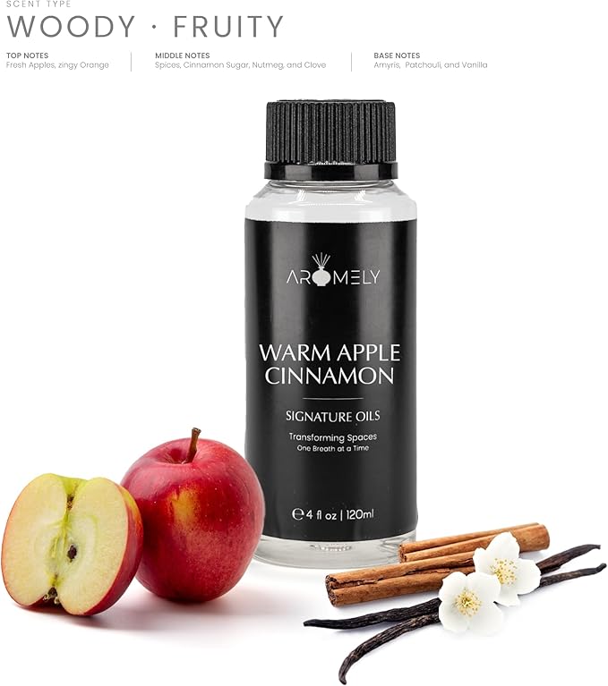 AROMELY Warm Apple Cinnamon Diffuser Oil Blend – Christmas Scents – Signature Diffuser Aroma – Luxurious Fragrance with Notes of Apples, Cinnamon Sugar, Nutmeg, and Amyris. (120ml)