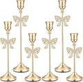 6 Pcs Christmas Candle Holders 3 Size Gold Taper Candlestick Holders Set Vintage Decorative Centerpiece for Table Mantel Wedding Housewarming Thanksgiving Gifts (Bowknot)