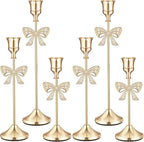6 Pcs Christmas Candle Holders 3 Size Gold Taper Candlestick Holders Set Vintage Decorative Centerpiece for Table Mantel Wedding Housewarming Thanksgiving Gifts (Bowknot)