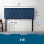 Lucid Mid-Rise Upholstered Headboard - Diamond Tufted - Padded Polyester - Adjustable Height from 34” to 46” - Easy Assembly - Bed Frame or Wall Mount - Sturdy - Cobalt - Full / Full XL Size