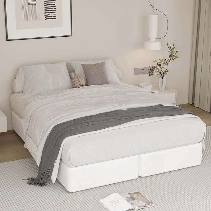 5 Inch Queen Box Spring, Split Design for Easy Setup in Apartments, Heavy Duty Steel Frame, Non-Slip Mattress Base Fabric Cover, Noise Free