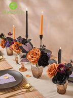 Alecono Artificial Flowers, Orange and Purple Silk Fake Flowers for DIY Wedding Bridal Bouquets, Cake Flowers for HalloweenTable Centerpieces Party Home Decorations